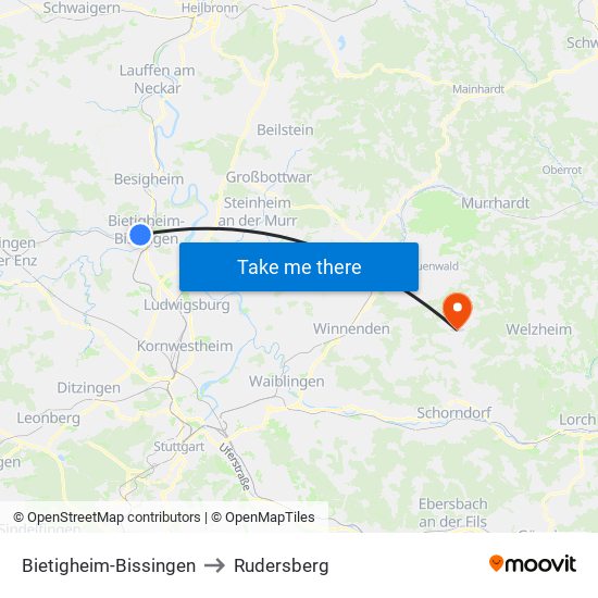 Bietigheim-Bissingen to Rudersberg map