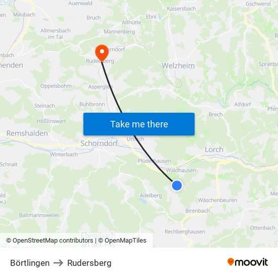 Börtlingen to Rudersberg map