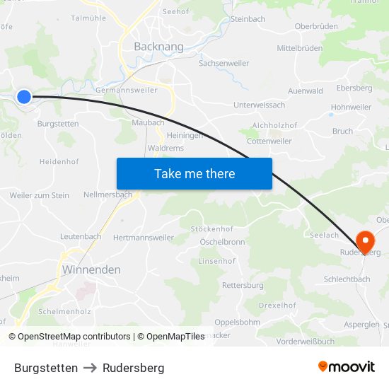 Burgstetten to Rudersberg map