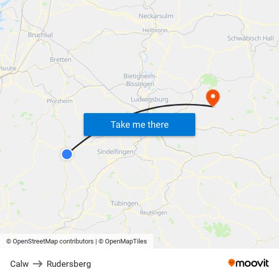 Calw to Rudersberg map