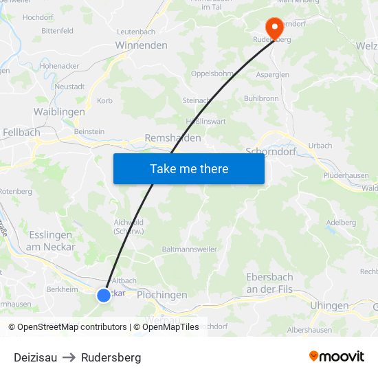 Deizisau to Rudersberg map