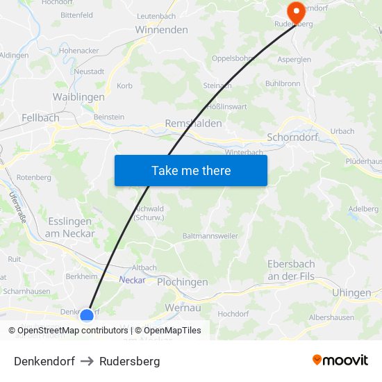 Denkendorf to Rudersberg map