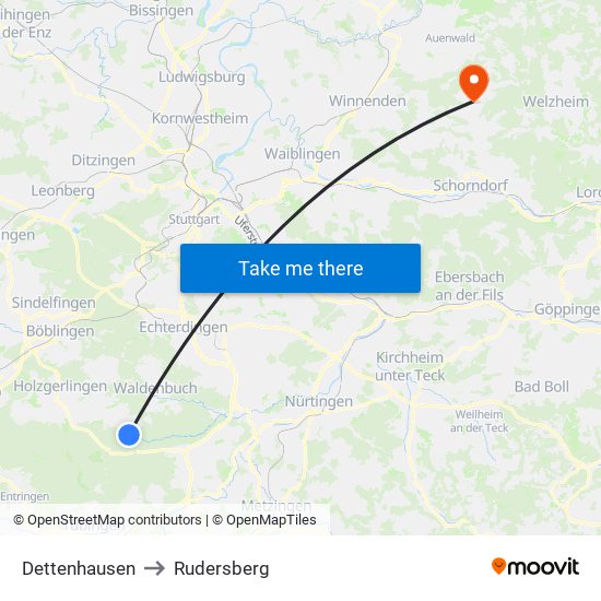 Dettenhausen to Rudersberg map