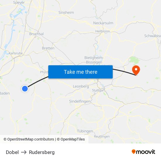 Dobel to Rudersberg map