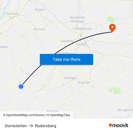 Dornstetten to Rudersberg map