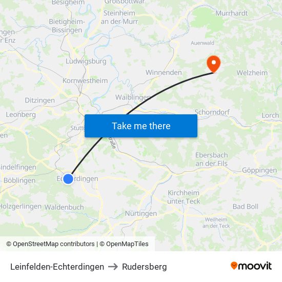 Leinfelden-Echterdingen to Rudersberg map