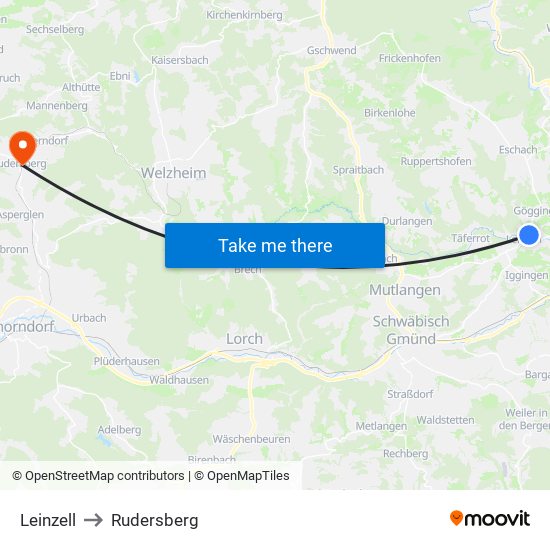 Leinzell to Rudersberg map