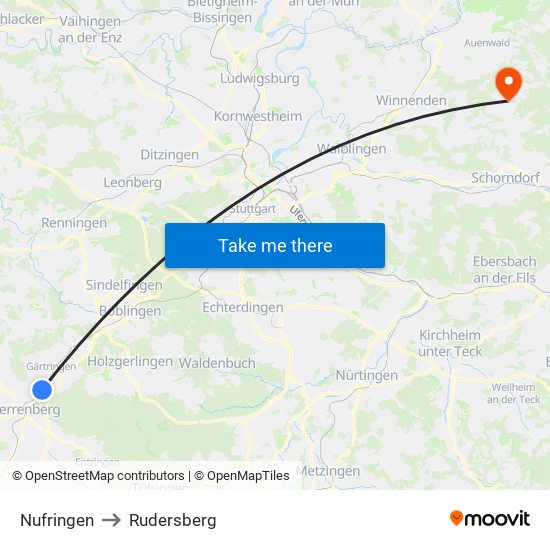 Nufringen to Rudersberg map