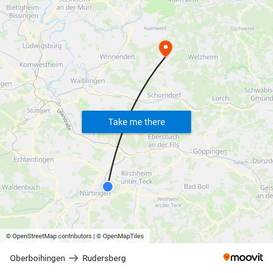 Oberboihingen to Rudersberg map