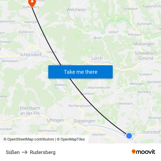 Süßen to Rudersberg map