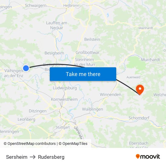 Sersheim to Rudersberg map