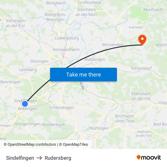 Sindelfingen to Rudersberg map