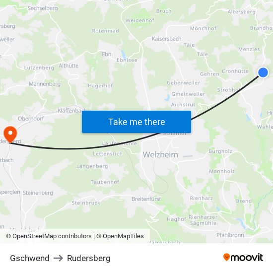Gschwend to Rudersberg map