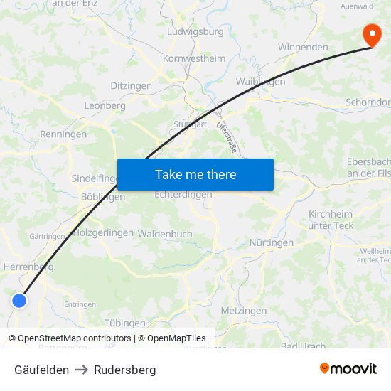 Gäufelden to Rudersberg map