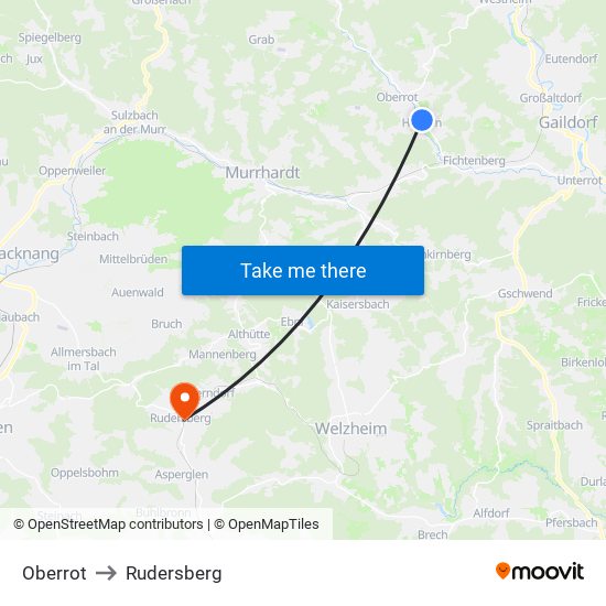 Oberrot to Rudersberg map