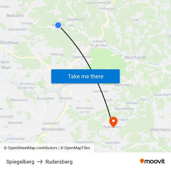 Spiegelberg to Rudersberg map