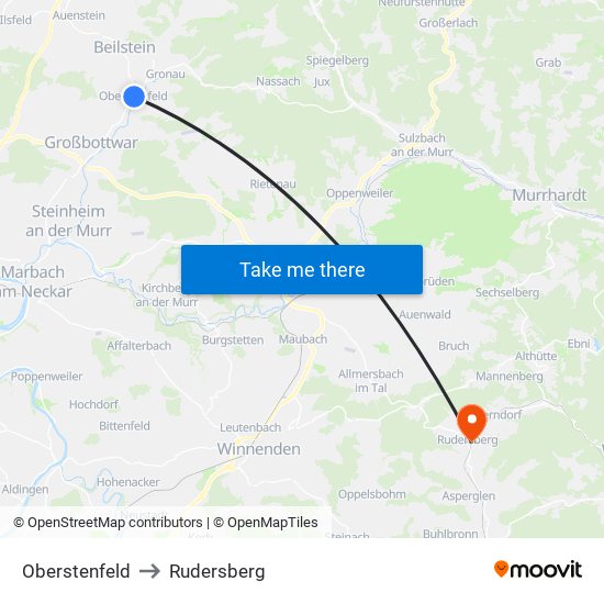 Oberstenfeld to Rudersberg map