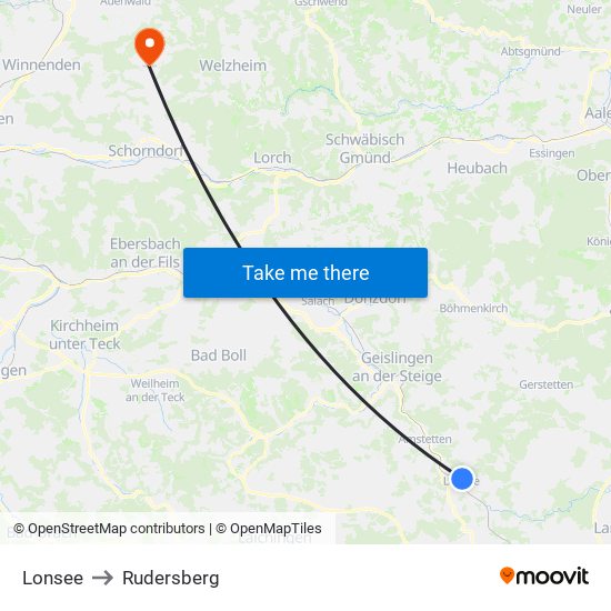 Lonsee to Rudersberg map