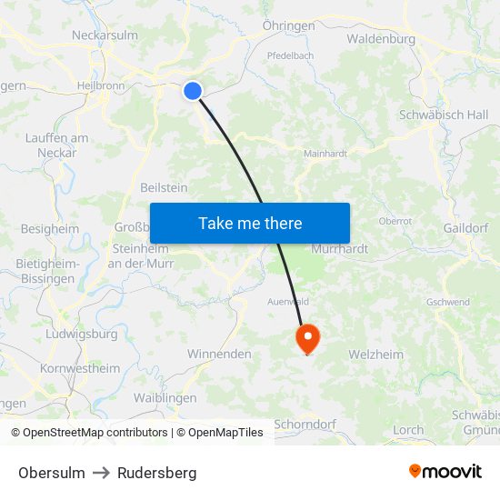 Obersulm to Rudersberg map