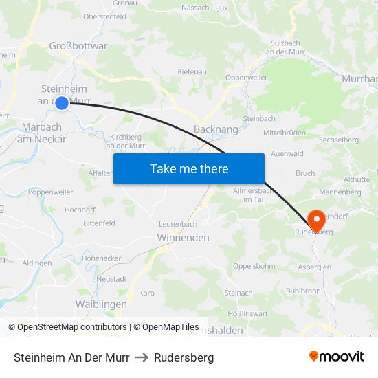 Steinheim An Der Murr to Rudersberg map