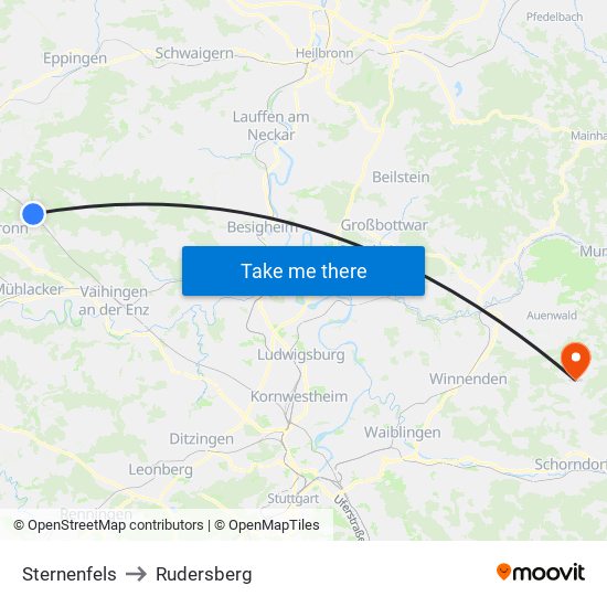 Sternenfels to Rudersberg map