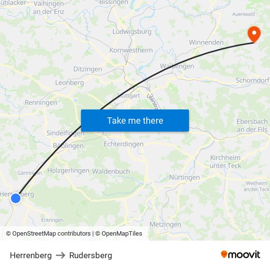 Herrenberg to Rudersberg map