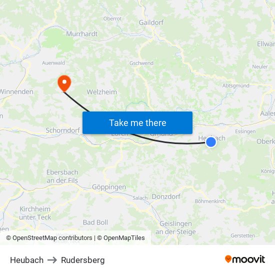 Heubach to Rudersberg map