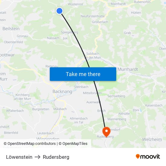 Löwenstein to Rudersberg map