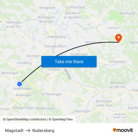 Magstadt to Rudersberg map