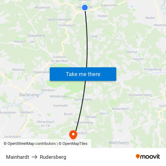 Mainhardt to Rudersberg map