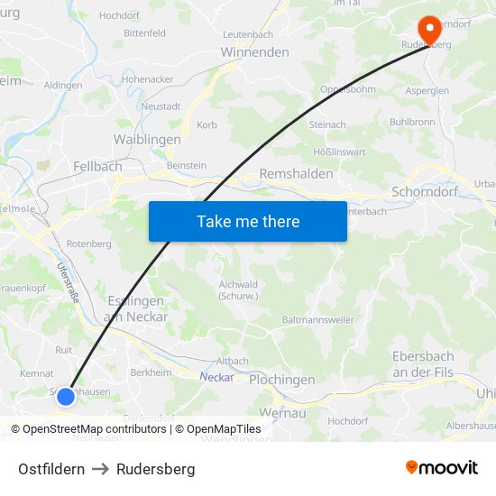 Ostfildern to Rudersberg map