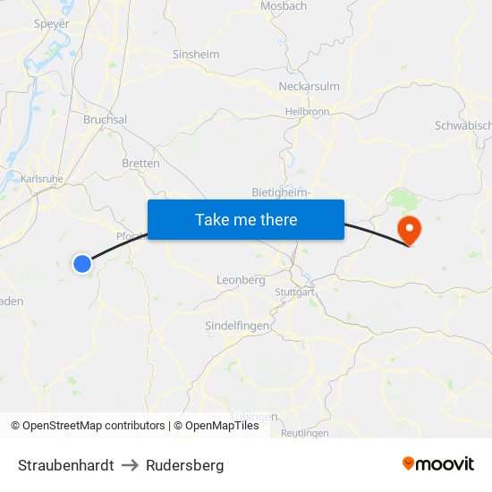 Straubenhardt to Rudersberg map