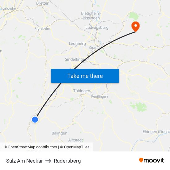 Sulz Am Neckar to Rudersberg map