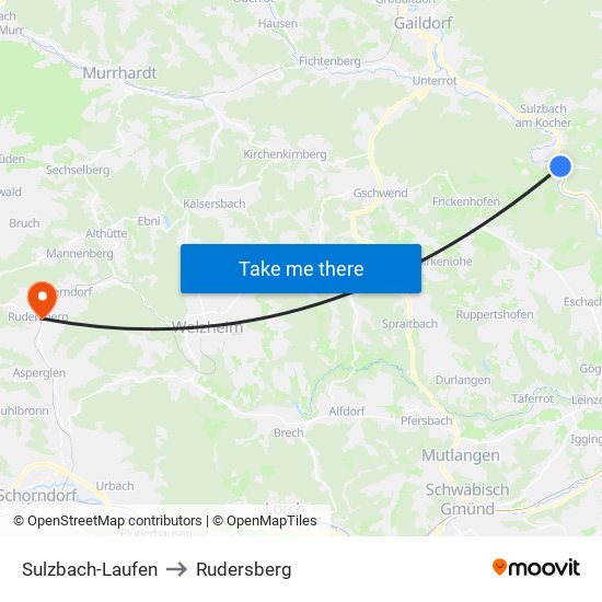 Sulzbach-Laufen to Rudersberg map