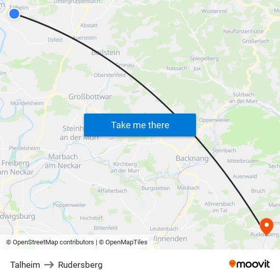 Talheim to Rudersberg map