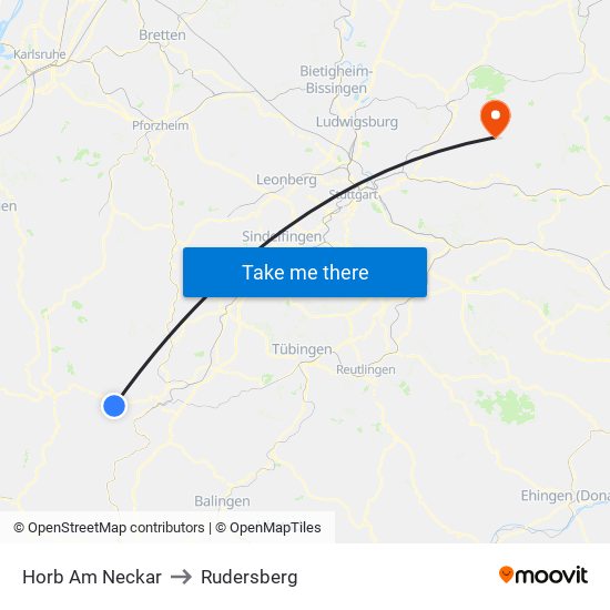 Horb Am Neckar to Rudersberg map