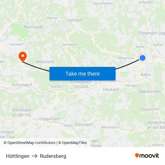 Hüttlingen to Rudersberg map