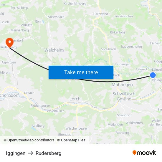 Iggingen to Rudersberg map