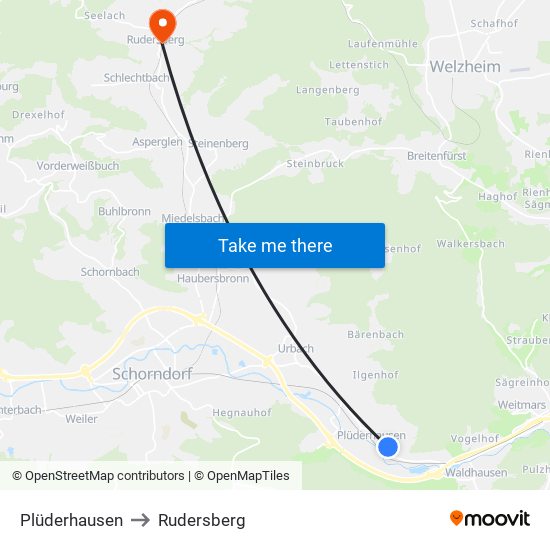 Plüderhausen to Rudersberg map