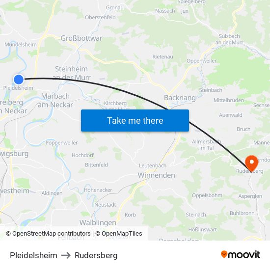 Pleidelsheim to Rudersberg map