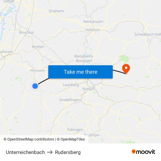 Unterreichenbach to Rudersberg map