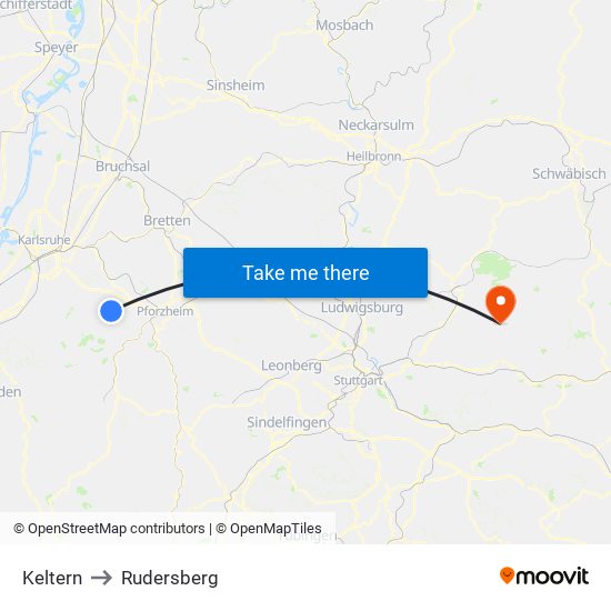 Keltern to Rudersberg map