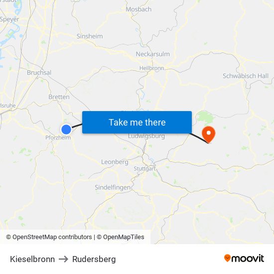 Kieselbronn to Rudersberg map