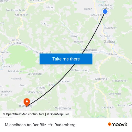 Michelbach An Der Bilz to Rudersberg map