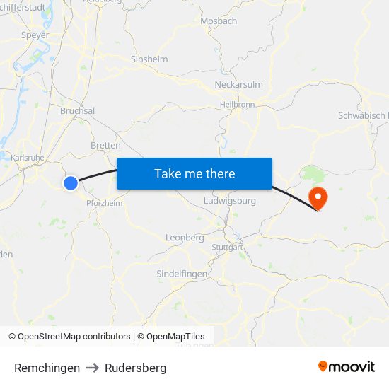 Remchingen to Rudersberg map