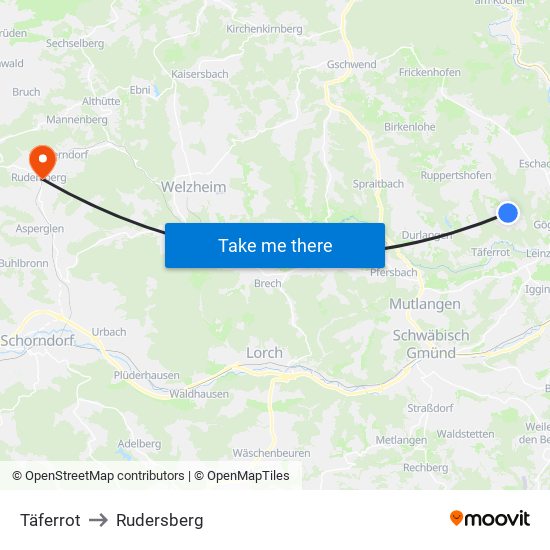 Täferrot to Rudersberg map