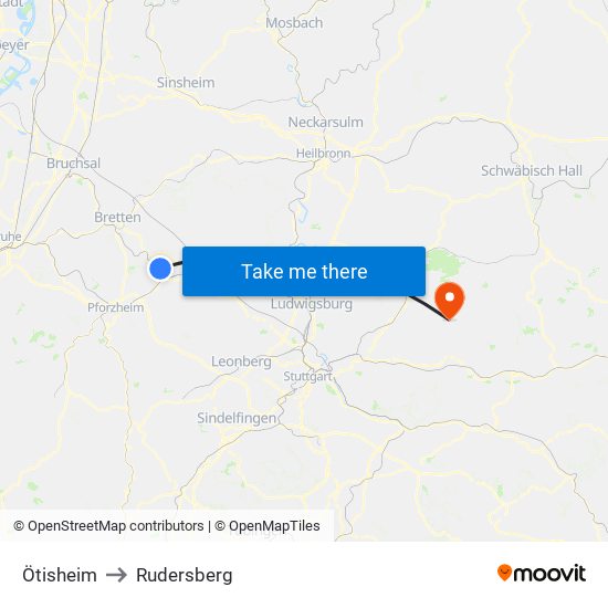 Ötisheim to Rudersberg map