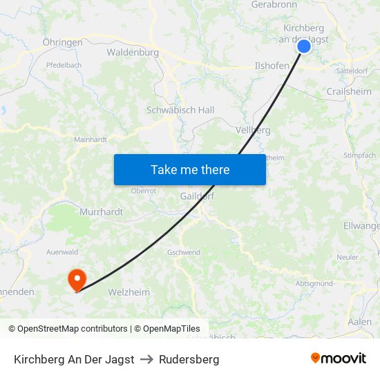 Kirchberg An Der Jagst to Rudersberg map