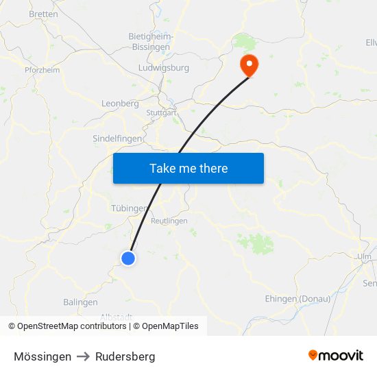 Mössingen to Rudersberg map