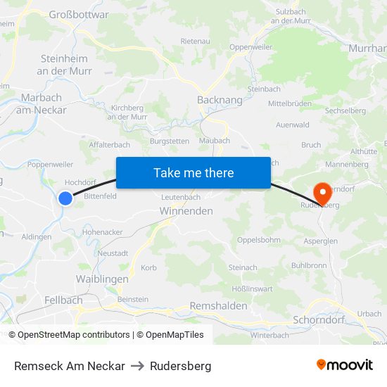 Remseck Am Neckar to Rudersberg map